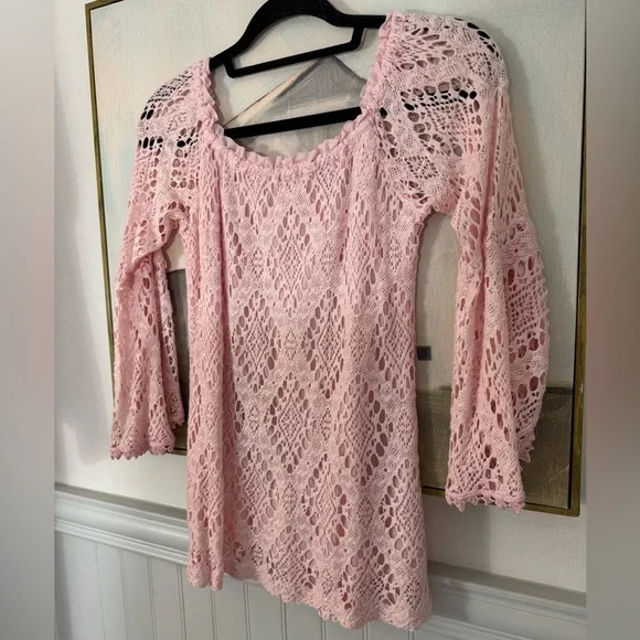 TEMPTATION POSITANO Designer Lace Light Baby Pink Top Blouse Size XS - Picture 2 of 7